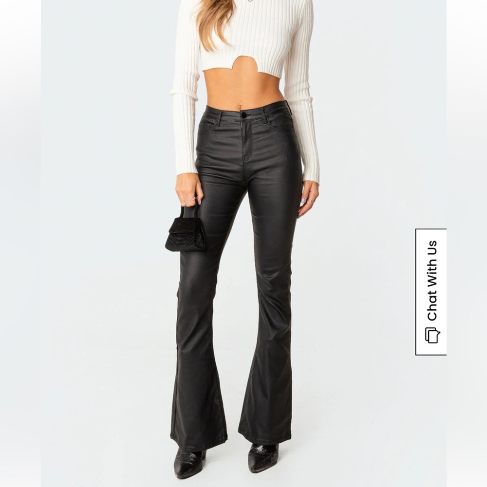 Edikted Luna Faux Leather Flare Jeans